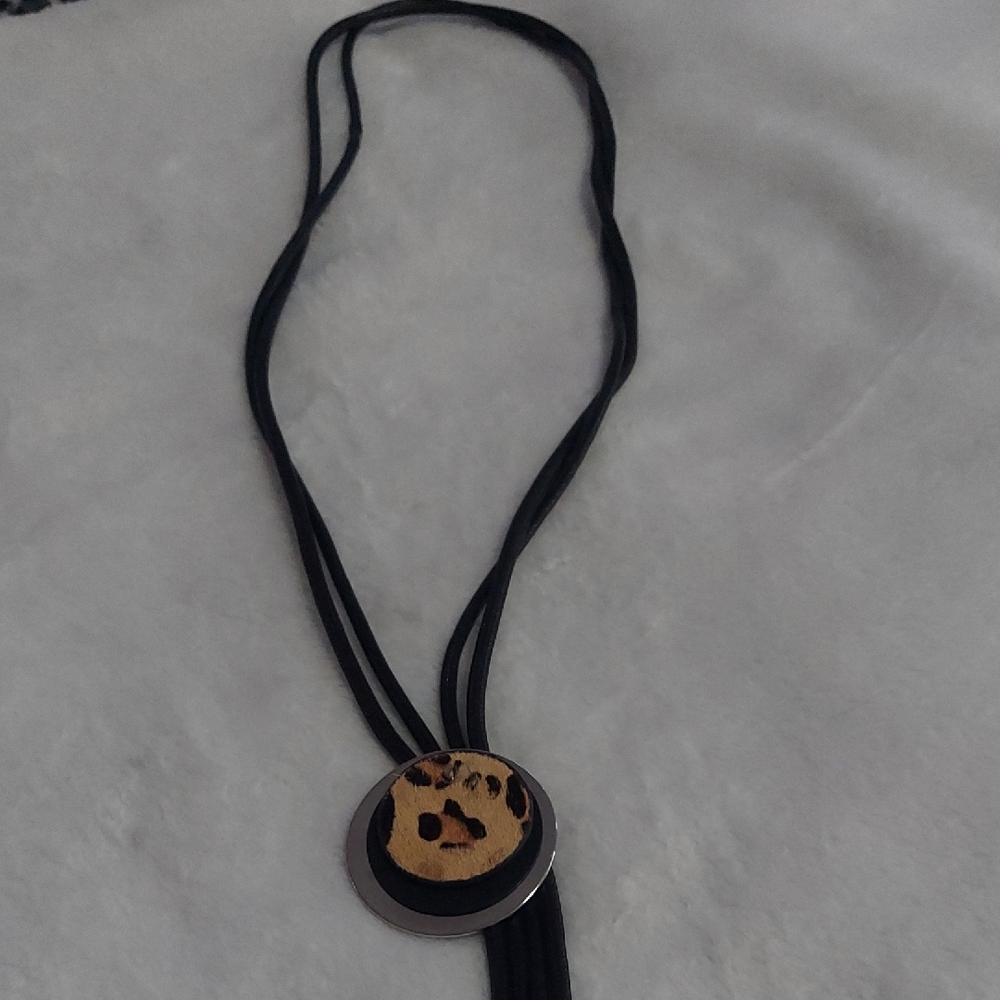 6/$10 Leopard Print Pendant Necklace with Black Cords